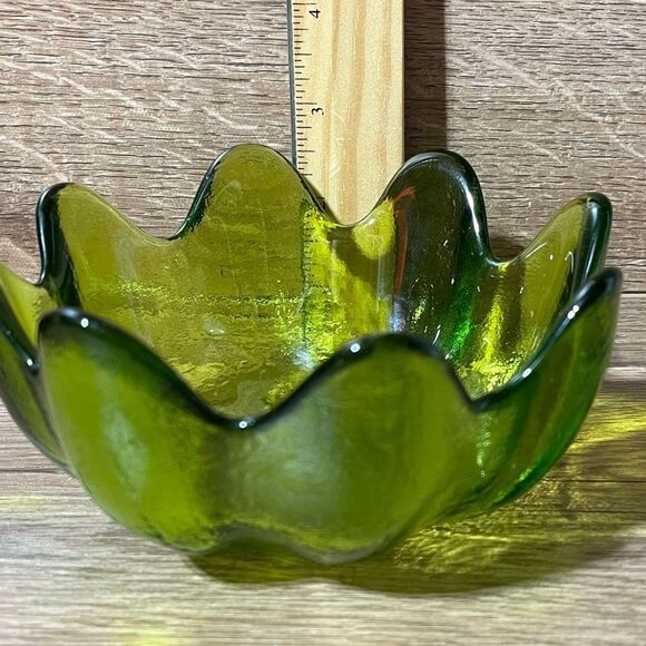 Blenko Glass Clover‎ Green 8 Petal Bowl 5.5" Wayne Husted 6143-S Vintage 1960s - Picture 6 of 7